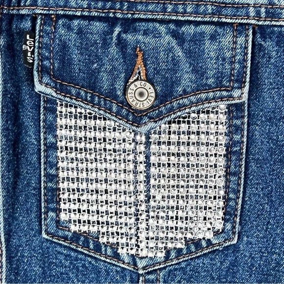 Vintage Lev’s Women’s Custom Jewelled Jean Jacket Vest Y2K 90’s Cotton Retro - Picture 4 of 9
